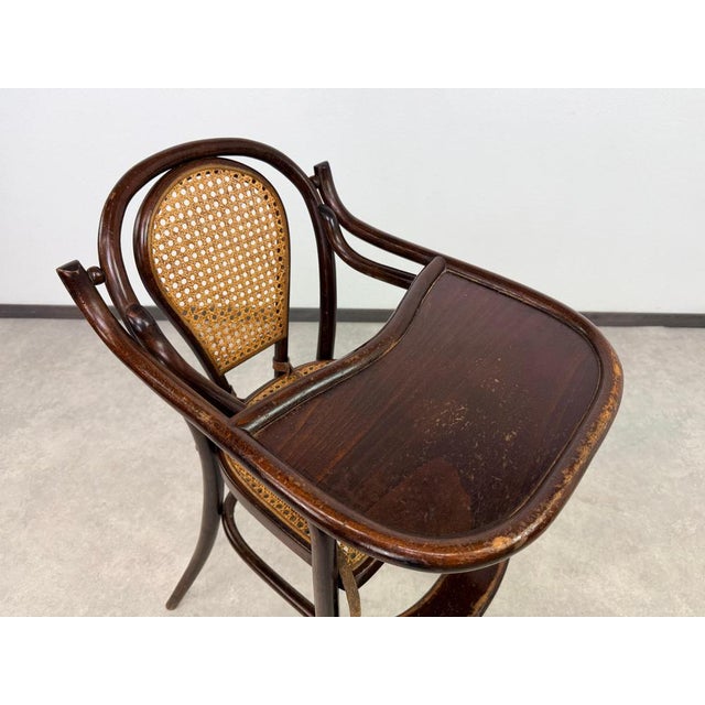Antique Bentwood Childrens High Chair with Folding Tray and Caned Seat, 1890s For Sale - Image 6 of 11
