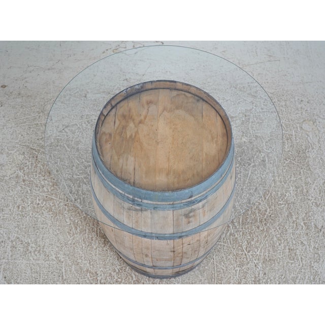 Traditional Vintage Oak Wine Barrel Table W. Glass Top For Sale - Image 3 of 13