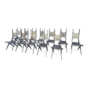 Alberto Marconetti Original Oak, Iron & Leather Straps Dining Chairs - Set of 12