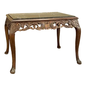 Antique Italian Baroque Fruitwood Marble Top Coffee Table