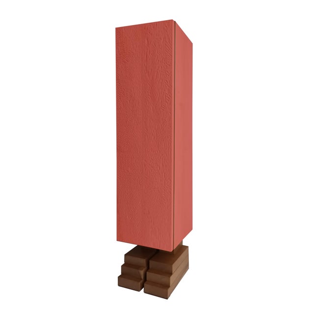 Sculpted Mayan Totem "Pompeian Red" by Pietro Meccani. This sculptural piece is made entirely of larch, cherry, and maple...