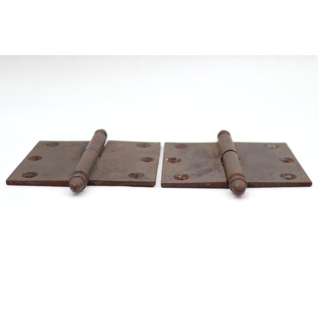 Traditional Pair of Antique 4 X 3.5 In. Cast Iron Acorn Lift Off Door Hinges For Sale - Image 3 of 4
