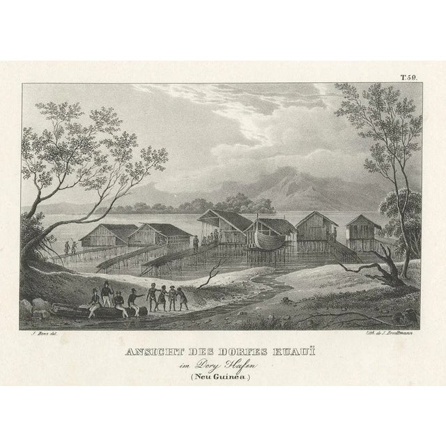 After L.A. de Sainson, Scene of a Village and Harbour in New Guinea, 1836, Original Lithograph For Sale - Image 3 of 7