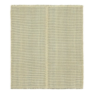 Rug & Kilim’s Contemporary Kilim With Textural Cream White and Gray Stripes For Sale
