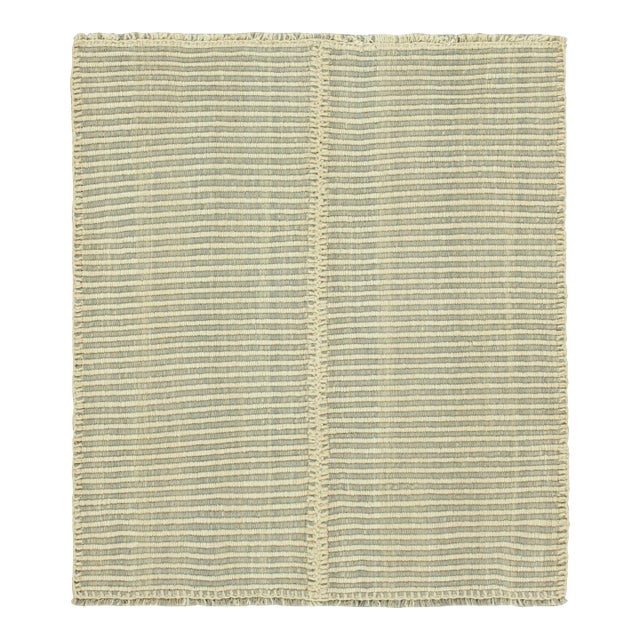Rug & Kilim’s Contemporary Kilim With Textural Cream White and Gray Stripes For Sale