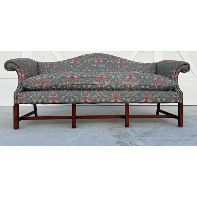 William Morris - Style Fabric Mid Century Chinese Chippendale Camelback Settee Sofa Couch Georgian Design For Sale - Image 18 of 18