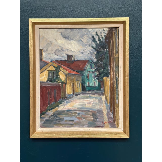 Original Oil on Panel – “Street with Houses” by Jan Hatvani – Signed – Vintage & Framed – 47 × 39 cm (18.5" × 15.4") incl....