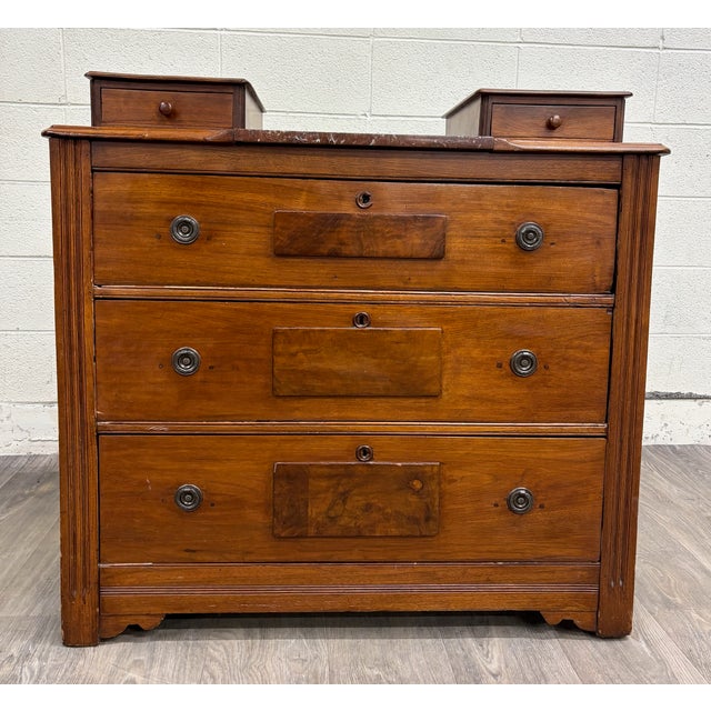 Antique Victorian Eastlake Marble Inlay Gentleman’s Chest Dresser Commode For Sale In Kansas City - Image 6 of 11