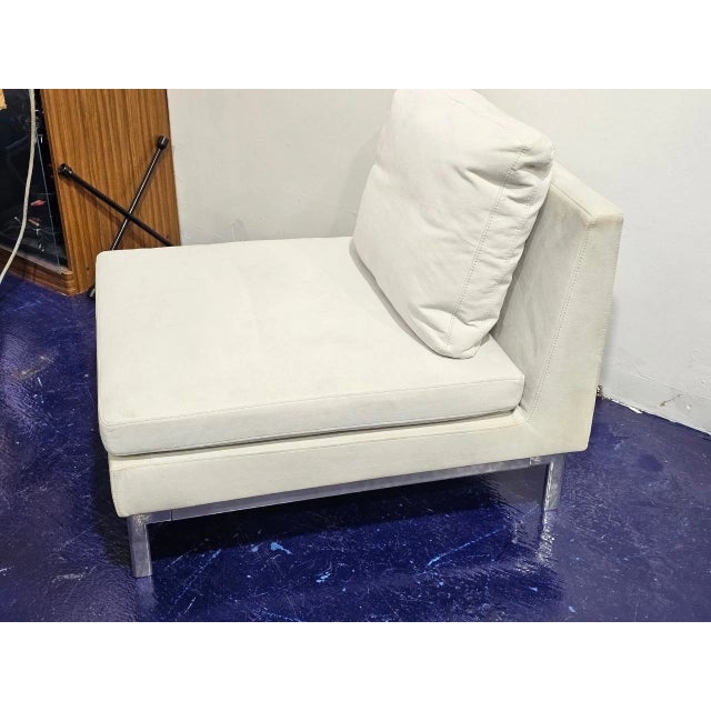 Mid-Century Modern Ligne Roset White Suede Lounge Chair Chrome Modern Designer Accent Chair For Sale - Image 3 of 17