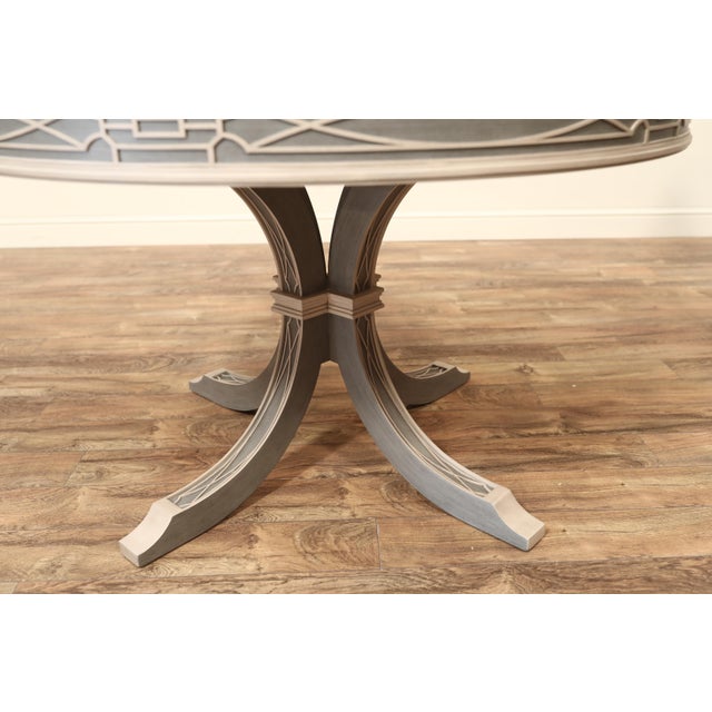48" Round Blue and Light Gray Center Table With Fret Apron by Theodore Alexander Morning Center Table Ta55007 For Sale In New York - Image 6 of 9