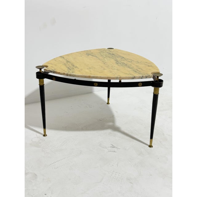 Triangular Coffee Table in Iron, Brass and Marble, Italy, 1950 For Sale - Image 4 of 10