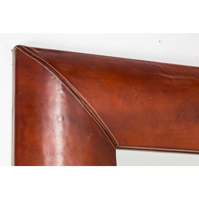French Mirror with Stitched Leather Frame For Sale In Chicago - Image 6 of 9