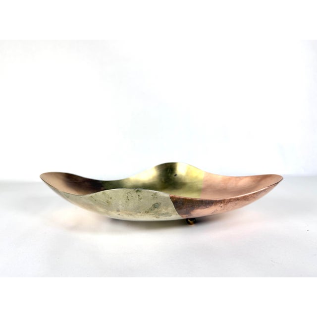 Los Castillo 1970s Mid Century Modern E. Cabello Mexican Mixed Metal Footed Dish For Sale - Image 4 of 8