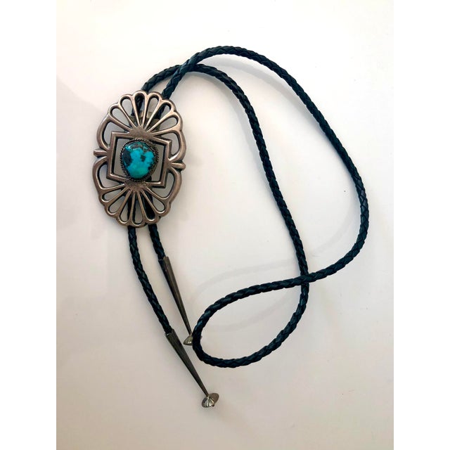 1960s Native American Turquoise Silver Bolo Tie For Sale - Image 6 of 8