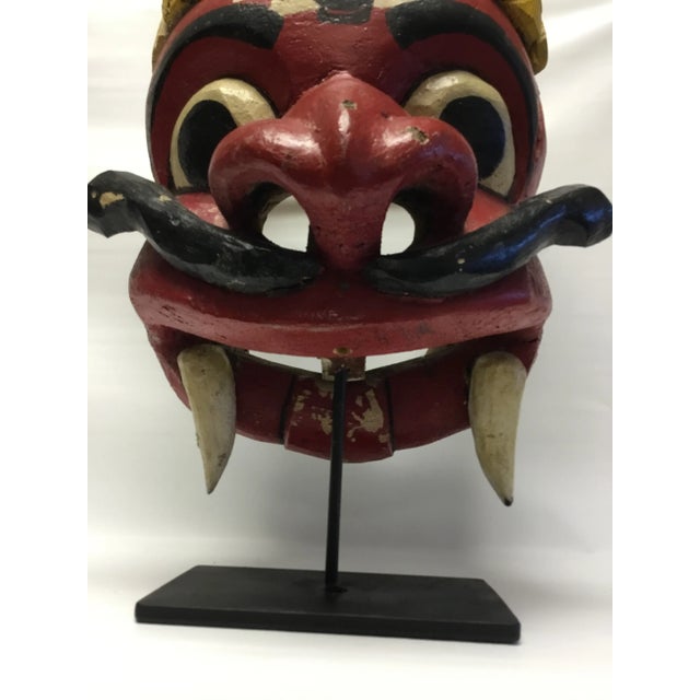 Wood Wooden Mask on Base Red and Yellow For Sale - Image 7 of 11
