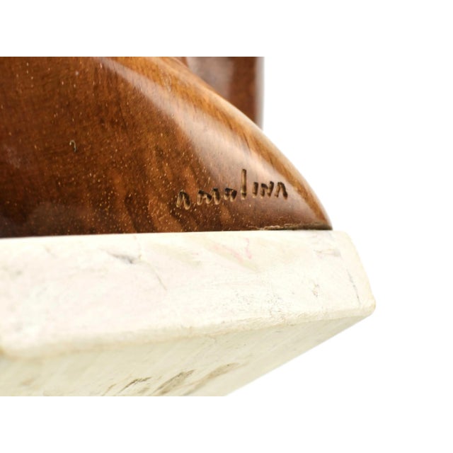 Mid 20th Century Wood Carved Nude Female Torso Sculpture on Stone Base by Amalina For Sale - Image 11 of 12