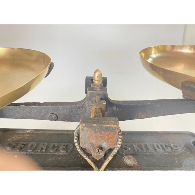 Gold Antique French Scale in Wrought Iron and Brass, France, 19th Century For Sale - Image 8 of 10