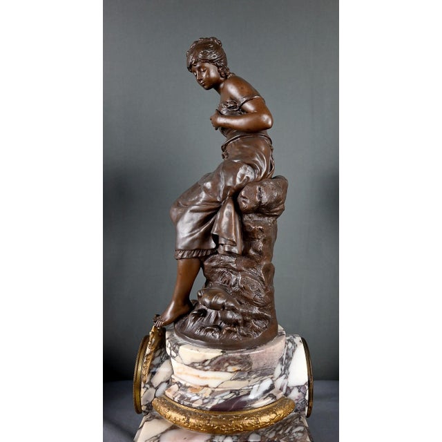 Brown Early 20th Century Marble and Spelter Fireplace Mantel Set by A. Moreau, Set of 3 For Sale - Image 8 of 18
