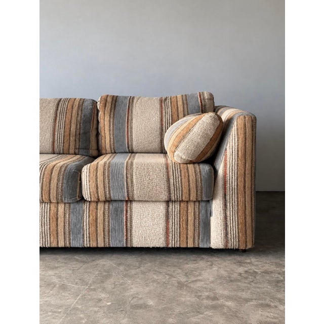 1970s 1970s Vintage Striped Woven Upholstery Three-Seat Sofa For Sale - Image 5 of 16