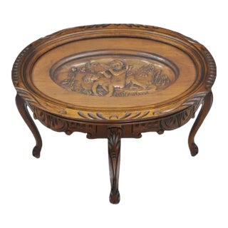 French Renaissance Style Glass Top Tray Coffee Table With Carved Cherubs Angels For Sale
