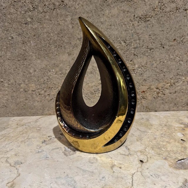 Metal 1950s Ben Seibel Teardrop Brass Flame Bookend Pair For Sale - Image 7 of 11