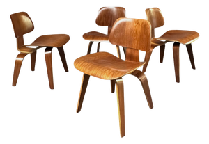 DCW Dining Chairs in Walnut attributed to Charles & Ray Eames for Herman Miller, 1950s, Set of 4