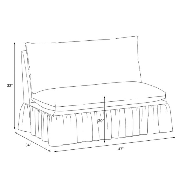 Transitional Spritely Home Capra Ruffle Settee in Canopy Stripe Tonal Teal For Sale - Image 3 of 6