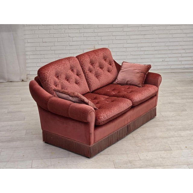 Pink Scandinavian 2-Seater Sofa in Pink Furniture Velour, 1980s For Sale - Image 8 of 17