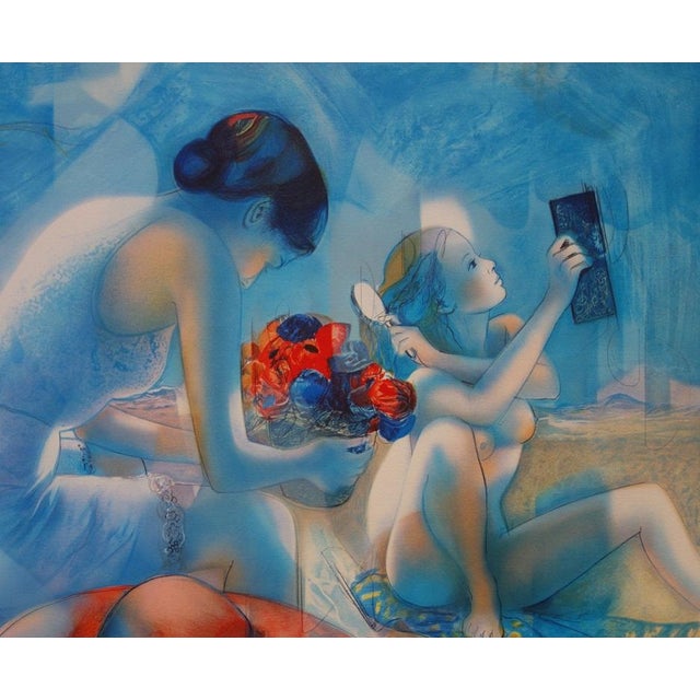 Jean-Baptiste VALADIE Blue breeze: Mother and daughter Original lithograph Signed in pencil Numbered / 199ex On vellum 56...