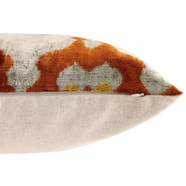 Textile Luxury Handmade Silk Velvet Ikat Pillow 20x20 Inch Organic Vegetable Dyed For Sale - Image 7 of 8