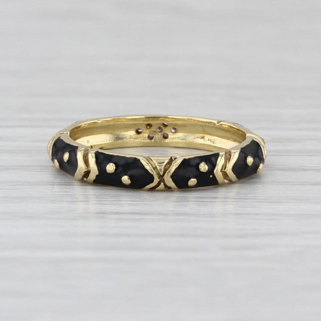 Mid-Century Modern Mid 20th Century Hidalgo Diamond Enamel Band 18k Yellow Gold Size 6.25 Stackable Ring For Sale - Image 3 of 8