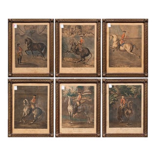 18th Century Set of Six Johann Elias Ridinger- German, Equestrian Portraits, Hand-Colored Large Hand-Carved Wood Frames For Sale