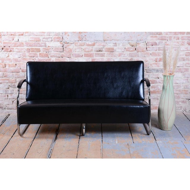 Bauhaus Sofa in Chrome and Leather from Mücke-Melder, Czech, 1930s For Sale - Image 4 of 13