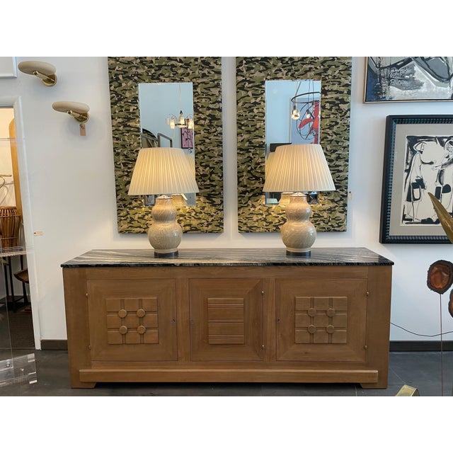 French Oak Buffet W/ Geometric Details and Marble Top For Sale - Image 17 of 18