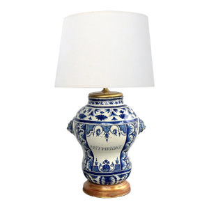French 18th Century Faience Blue & White Apothecary Jar Now Mounted as a Lamp