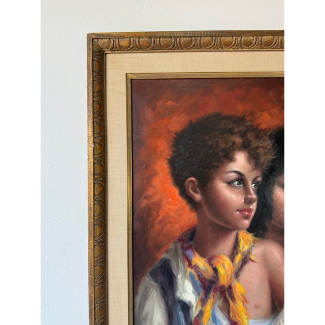 1960s 1960’s Vintage S. Hittle Girl and Boy Figurative Portrait Oil on Canvas Painting Framed For Sale - Image 5 of 12
