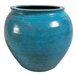 Vintage Blue Glaze Terra Cotta Pot