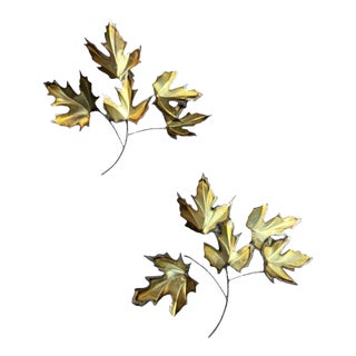 Vintage Metal Wall Art Brass Maple Leaf Wall Sculptures – Pair For Sale