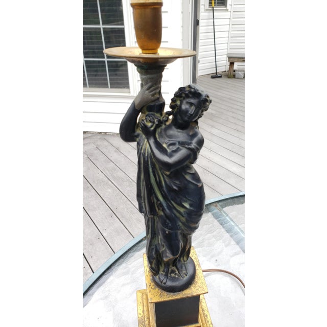 1940s Vintage 1940s Art Nouveau Bronze and Brass Statue Table Lamp For Sale - Image 5 of 8