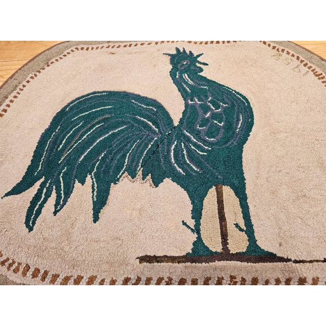 Textile Vintage American Hand Hooked Rug, Wool & Cotton, Standing Rooster Design, 2x3 For Sale - Image 7 of 14