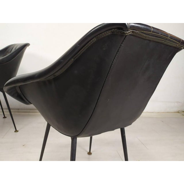 Set of Vintage Black Skai Armchairs, 1960s For Sale - Image 9 of 18