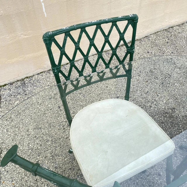 Metal Vintage Hollywood Regency Faux Bamboo Lattice Metal Green Dining Set - 5 Pc Set For Sale - Image 7 of 12