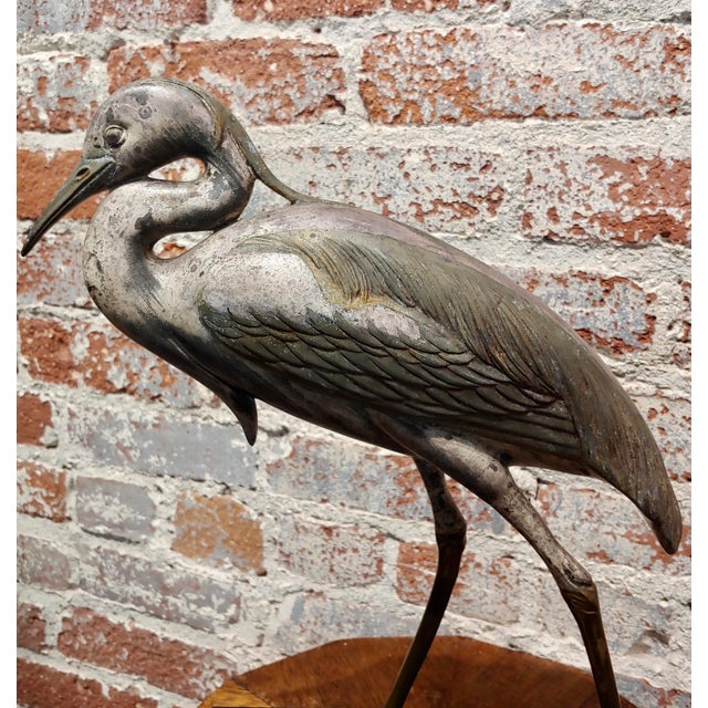Japanese Blue Heron Bird -1930s Japanese Cold Painted Metal Sculpture For Sale - Image 3 of 8