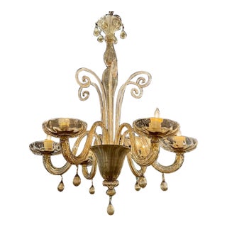 Murano Amber Glass 6-Arm Chandelier For Sale