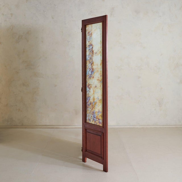 Vintage French Three-Panel Folding Screen + Antiqued Mirror Glass - 2 Available For Sale - Image 4 of 11