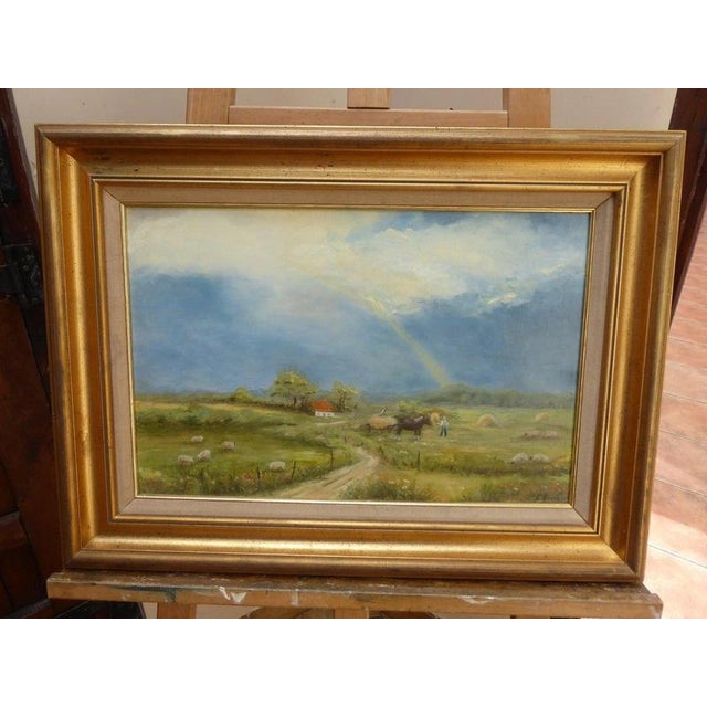 Fine Vintage Oil on Board “Bringing Home the Harvest” by Eileen Quinn, circa 1970 Material: Oil on Board, Giltwood A...