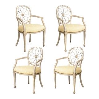 Vintage Painted Round Back Rosette Chairs - Set of 4 For Sale