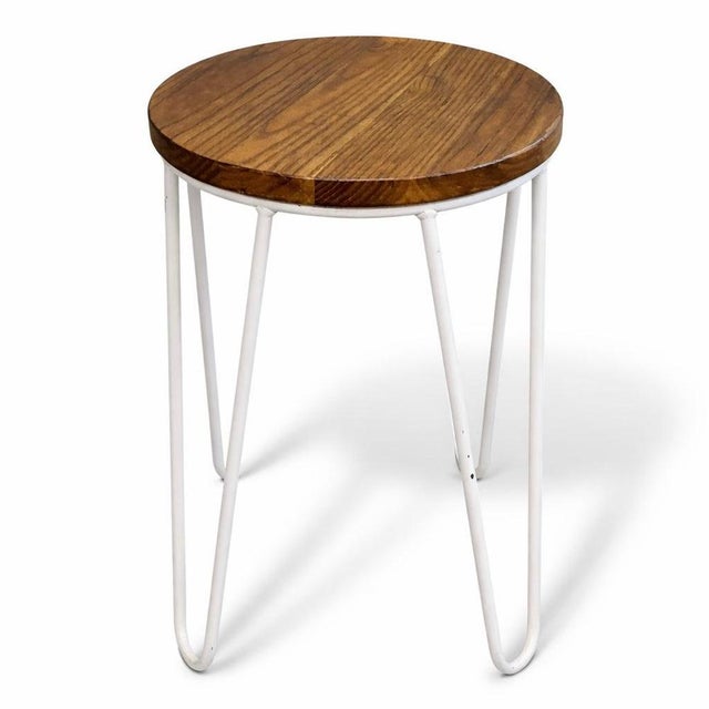 Brown Vintage Elm Bar Stool with White Hairpin Legs For Sale - Image 8 of 8