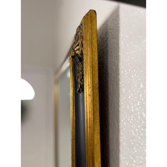 Glass Mid-Century Regency Style Gilt and Black Beveled Mirror For Sale - Image 7 of 13