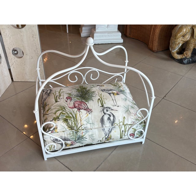 Vintage Newly Finished Upholstered Metal Canopy Dog Pet Bed Palm Beach Pagoda For Sale - Image 4 of 12